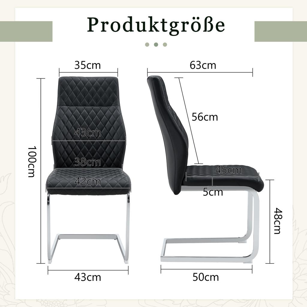 [Set of 2] Dining Chair in Black Diamond Pattern: High Backrest + Comfortable Seat Cushion, Silver-Colored Metal Frame Non-Slip and Durable