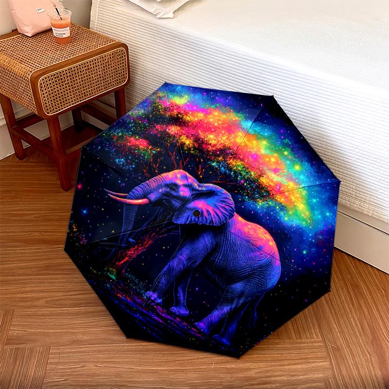 1 PC Automatic Folding Umbrella - Elephant Galaxy Pattern, Portable & Foldable Design with 8 Ribs, Christmas Birthday Gifts