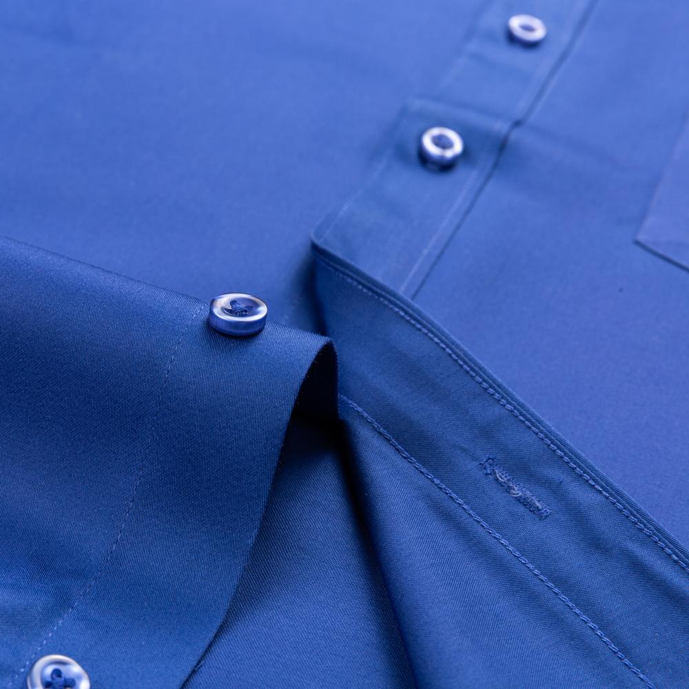 Men's Spread Collar with Hidden Button Mercerized Cotton Non-Iron Dress Shirt with Chest Pocket Long Sleeve Solid Business Office Wear