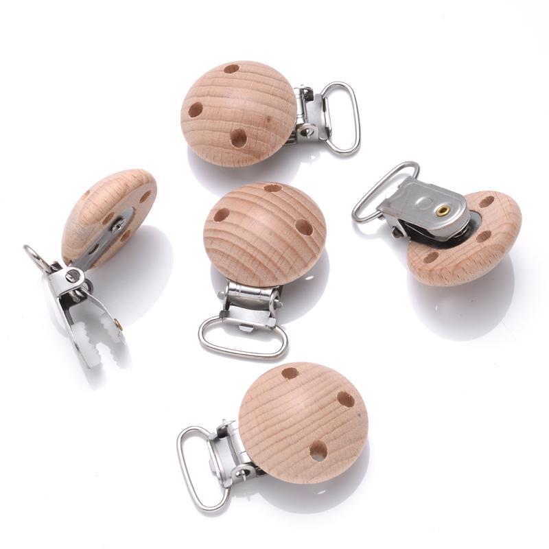 10Pcs Baby Pacifier clips 30mm Round Wooden Dummy Nipple Holder Clip for DIY Nursing Pacifier Chain Teething Toy Accessories