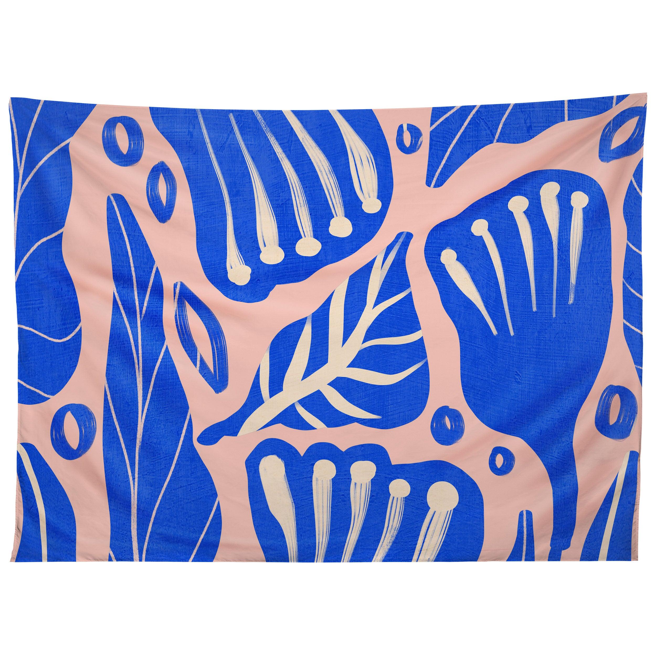 ABSTRACT FLORAL BLUE tapestry 75x100