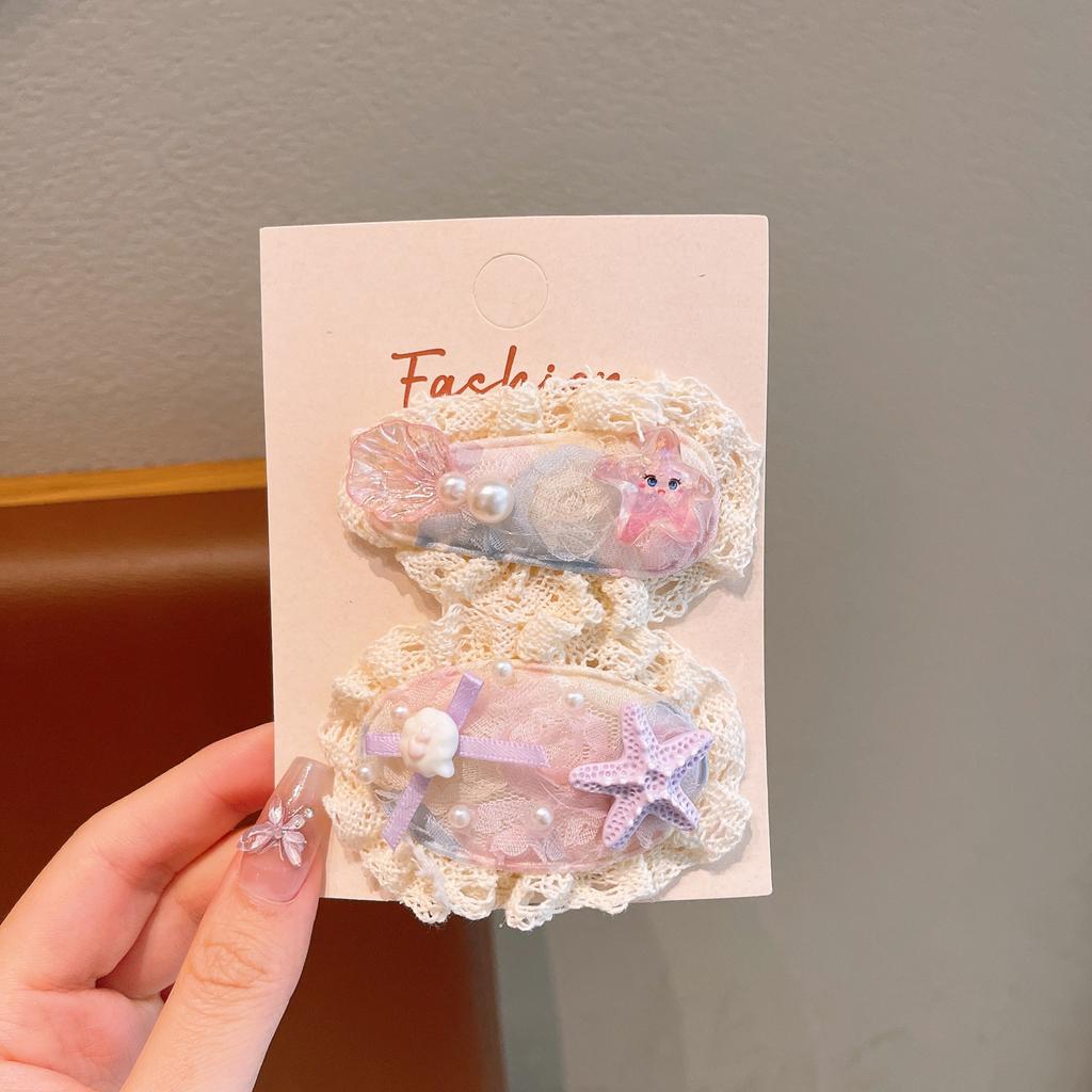 Spring And Summer Starfish Shell Lace Hairpin Children'S Sweet Broken Hair Bb Clip Baby Hair Accessories Hairpin Side Bangs Clip