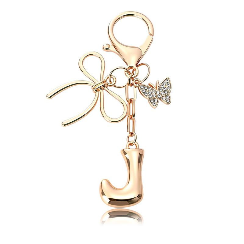 Chaveiro Fashion Borboleta Letra A-Z Feminino Menina Brilhante Fofo Mochila Chave de Carro Acessórios Cordão Pingente de Metal com Letra Presente