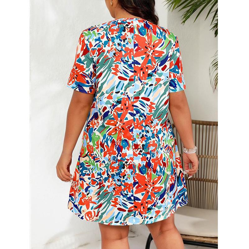 Plus Size Womens Dresses Summer New In Short Sleeve Casual Big Size Mini Dresses Fashion Woman Clothing Holiday Bohemian Midi Dress