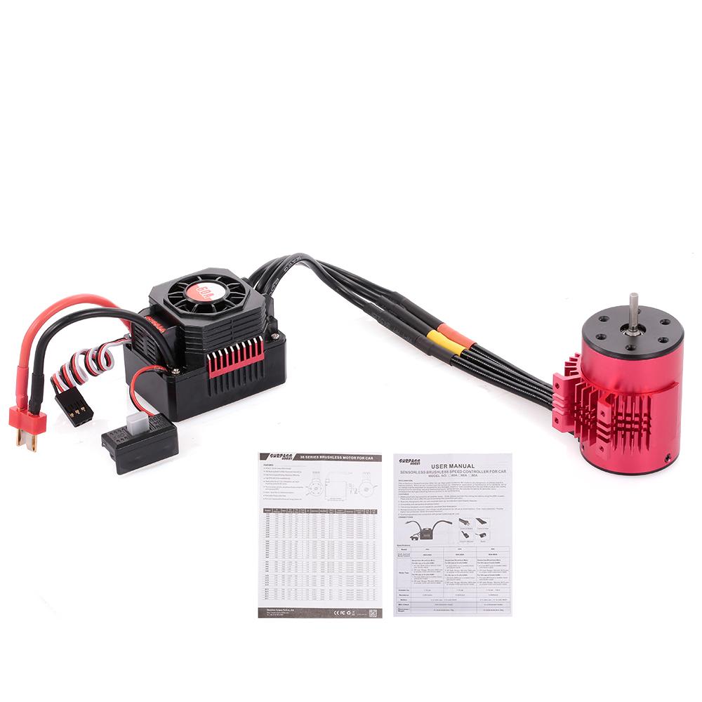 SURPASS HOBBY 3650 3900KV Brushless Motor with Heat Sink and 60A ESC with BEC Waterproof for 1/10