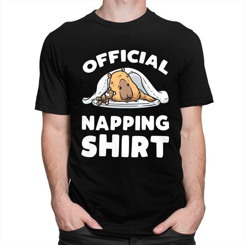 Custom Mens Capybara Sleeping Napping Giant Cavy T Shirt ShortSleeve Cotton Tshirt Leisure Tee Loose Fit Clothes