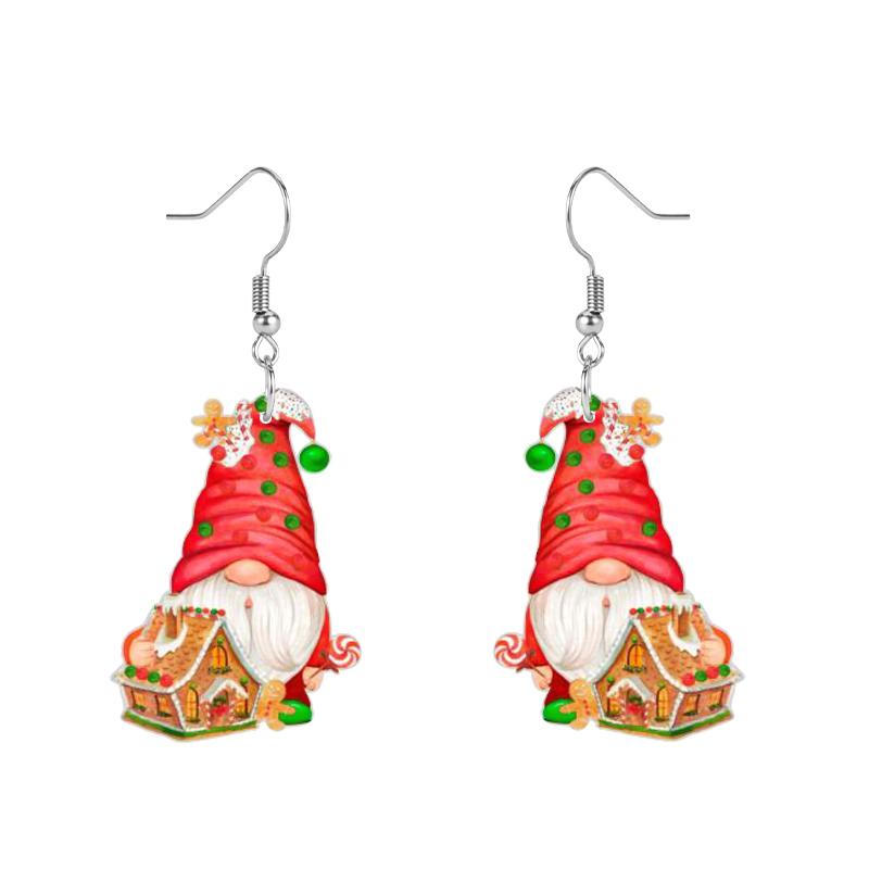 2D Flat 4-Pairs Cute Christmas Candy House Gnome Acrylic Dangle Earrings Festive Party Jewelry, Perfect Holiday Gift for Women