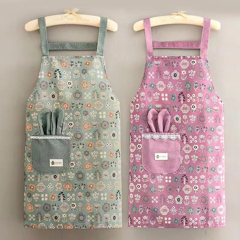Cotton Canvas Apron With Sleeves Kitchen Cooking Floral Print Adult Chef Bib Lightweight Stain-Resistant