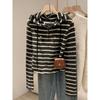 Women's Slim-Fit Striped Zip-Up Hoodie - American Retro Design, Long-Sleeve, for Autumn/Winter.