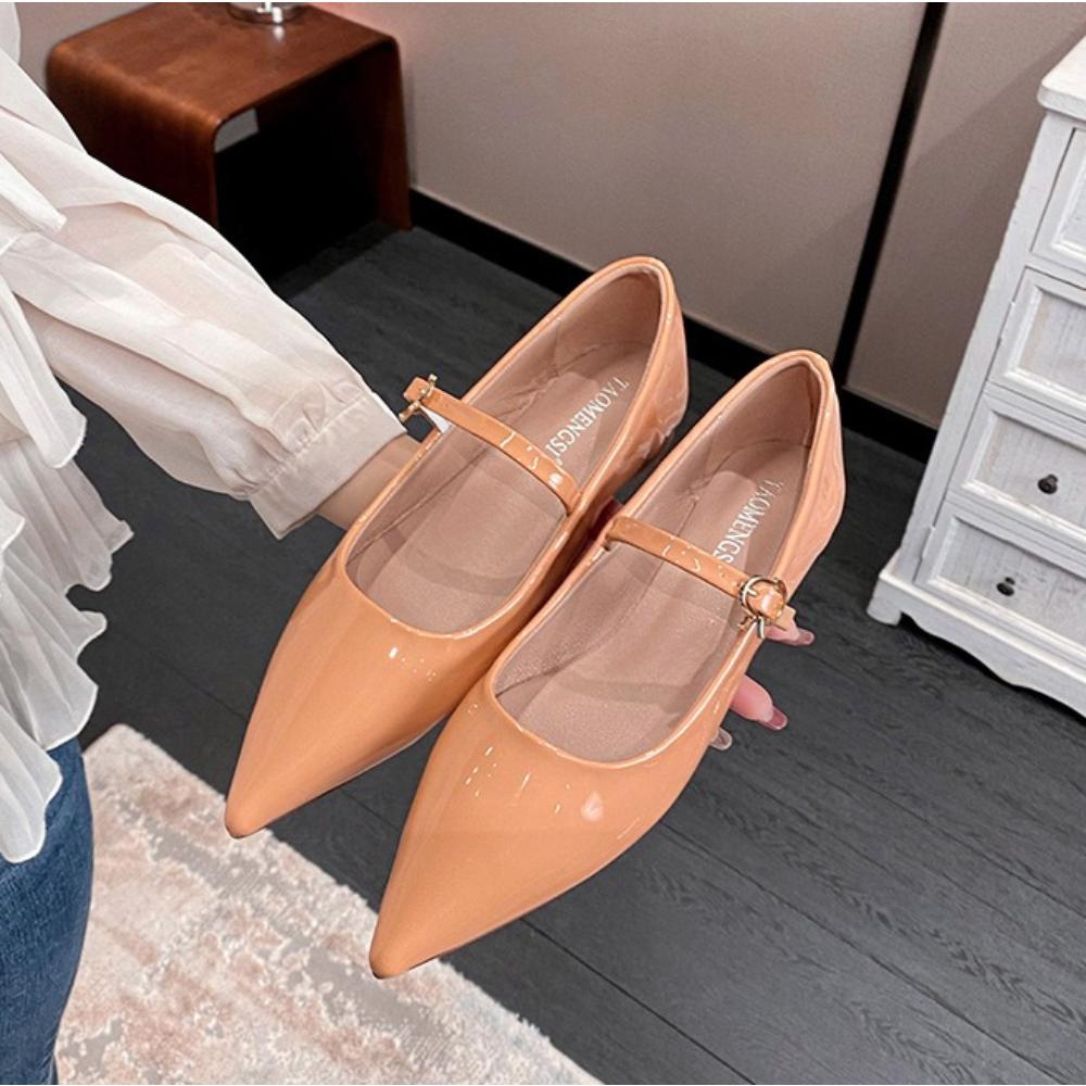 Fashion Flat Shoes for Women Summer Pointed Straight with Shallow Mouth Mary Jane Women's Pumps Patent Leather Flat Shoes for Womens