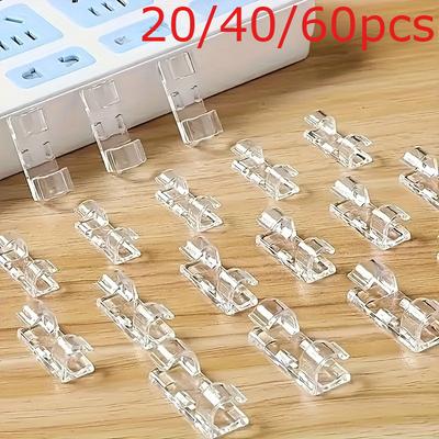 20/40/60pcs Transparent Plastic Cable Clips-Adhesive No Drill Wire Organizers for Power StripsWalls&Under DeskClear Cord Holders