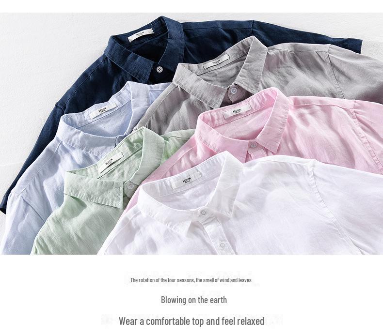 Camisa Casual de Manga Curta de Linho Puro para Homem - Estilo Versátil, Atacado 9012