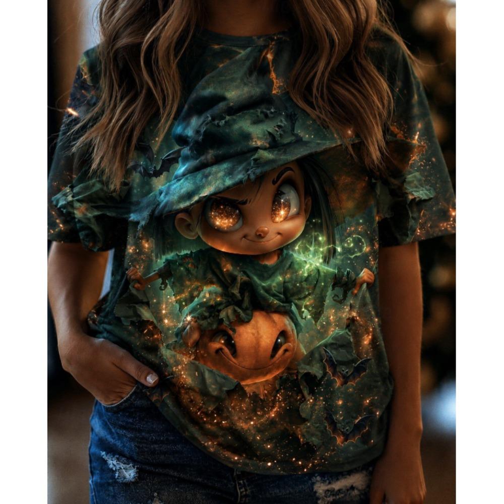 Fashion Women Retro Creative Pumpkin Wizard Print T Shirt Funny Casual O-neck Short Sleeves T-shirt Summer Female Tee Shirt Halloween Limited Edition