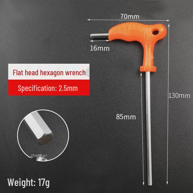 T-type Allen Wrench: Extended Flat Head Ball, Handle, Hex Screwdriver, 6-Point Bit
