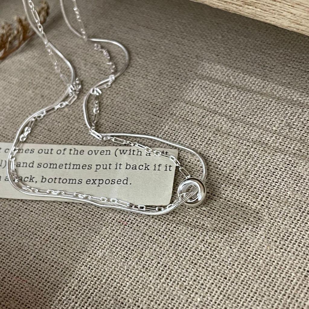 Su Chuang S925 Sterling Silver Double Layer Snake Bone Necklace for Women - Light Luxury, Simple Niche Design, Ins Style Clavicle Chain.