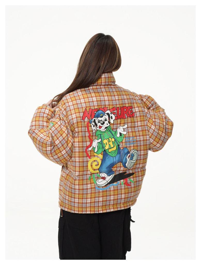 Beast Street Campus Style Karomuster Daunenjacke für Jugendliche - Winter Unisex Stehkragen Dicke Baumwolle MY039
