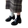 Sheepskin version~ Versatile round head British style loafers, deep mouth one pedal bow, leather thick heel small leather shoes for women