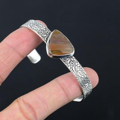 Landscape Jasper Gemstone 925 Sterling Silver Engagement Elegant Bangle Bracelet