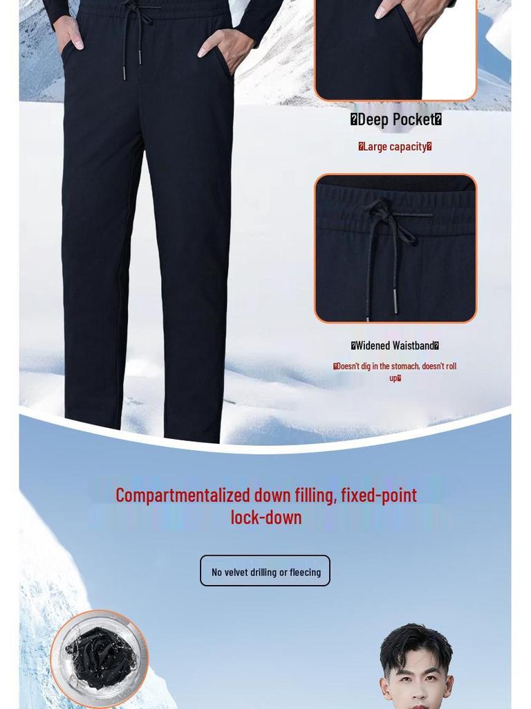 Men's 90% White Goose Down Pants - Black & Gold - Triple-Proof, Straight-Leg, Thickened for Casual Wear - Warm Autumn/Winter Style