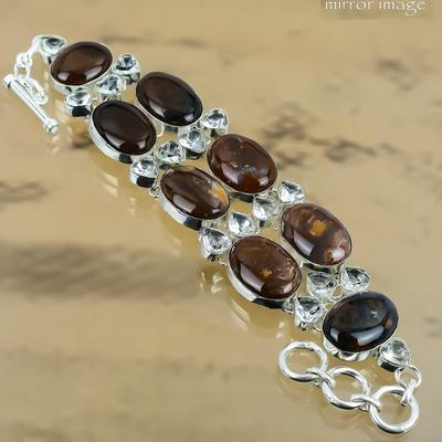 Cadeau Voor Vrouwen Ketting Verstelbare Armband 925 Zilver Natuurlijk Versteend Hout