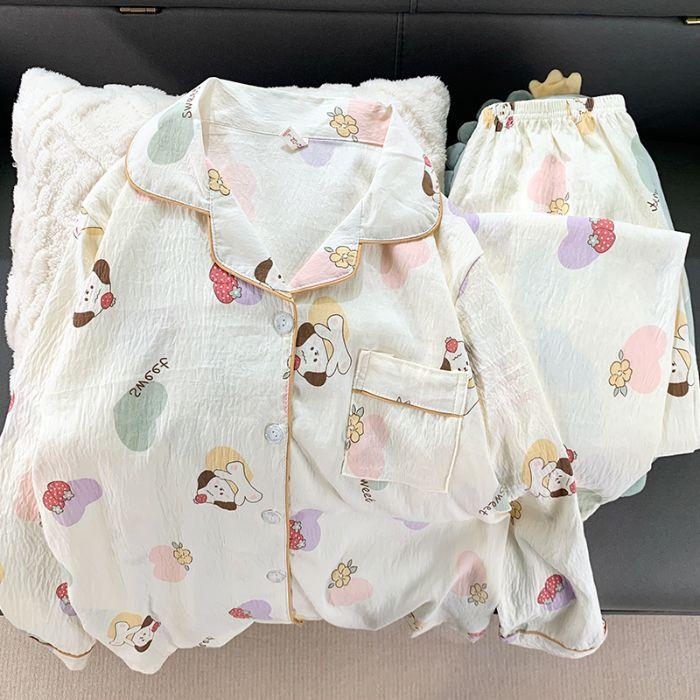 Pajamas Women's Spring and Autumn Cute Cartoon Dalmatian Cloud Cotton Long-sleeved Home Service Suit Can Be Worn Outside