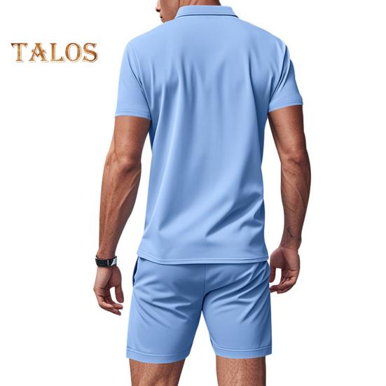 2 Teile/satz Männer Outfit Revers Kurzarm Pullover Tops Elastische Kordelzug Taille Taschen Shorts Set Einfarbig Sportswear