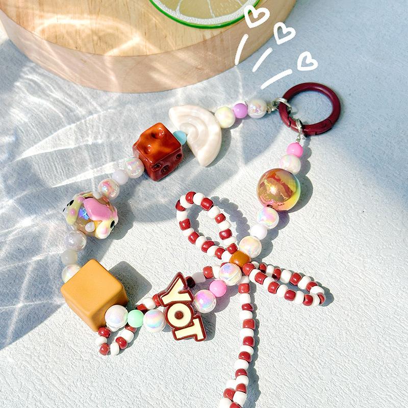 

Креативный бант, расписанный вручную, бисер, подвесные украшения для мобильного телефона, украшение для рюкзака, чехол для наушников, подвеска своими руками