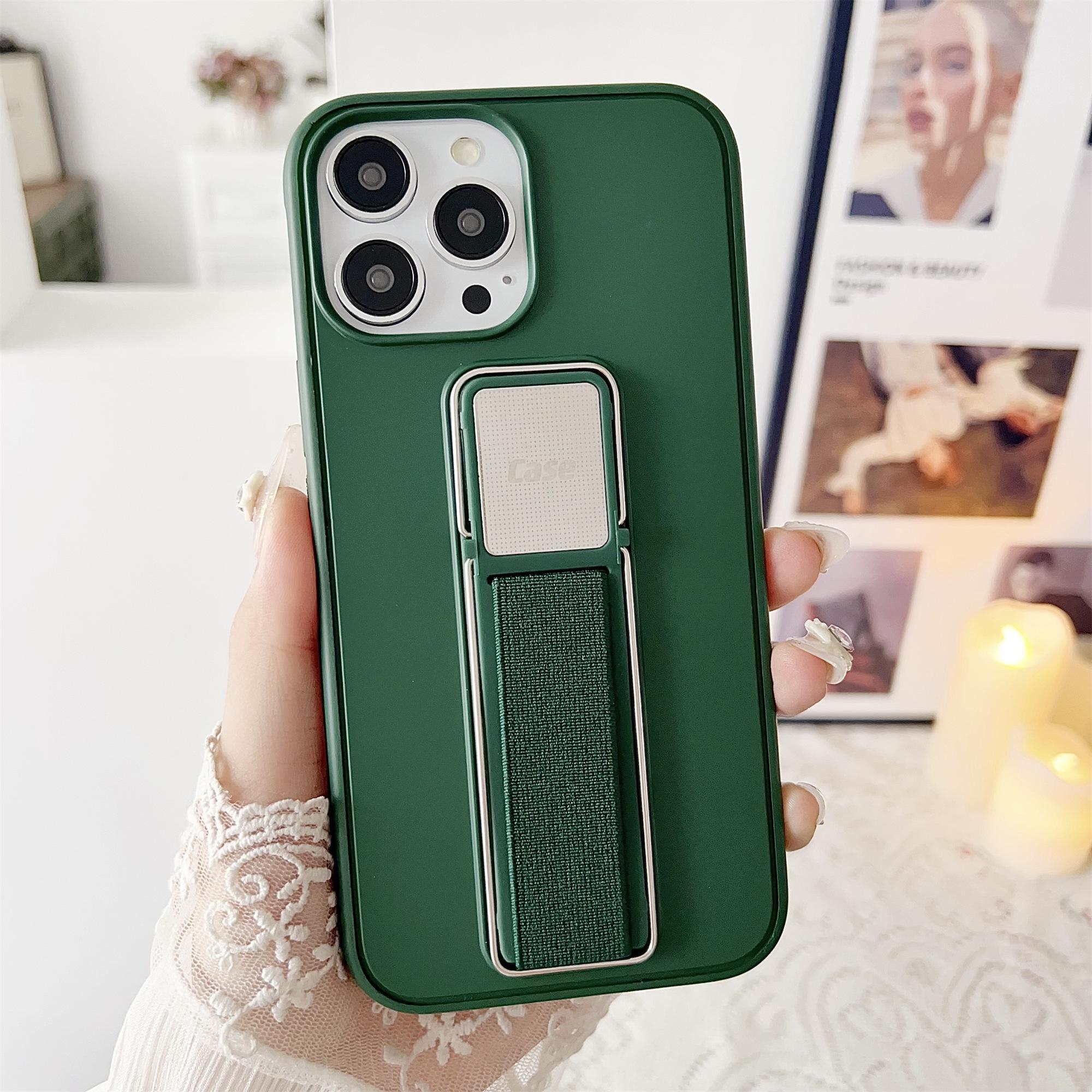 

For iPhone 15 Pro Max Case TPU+PC Phone Cover with Kickstand/Elastic Finger Strap