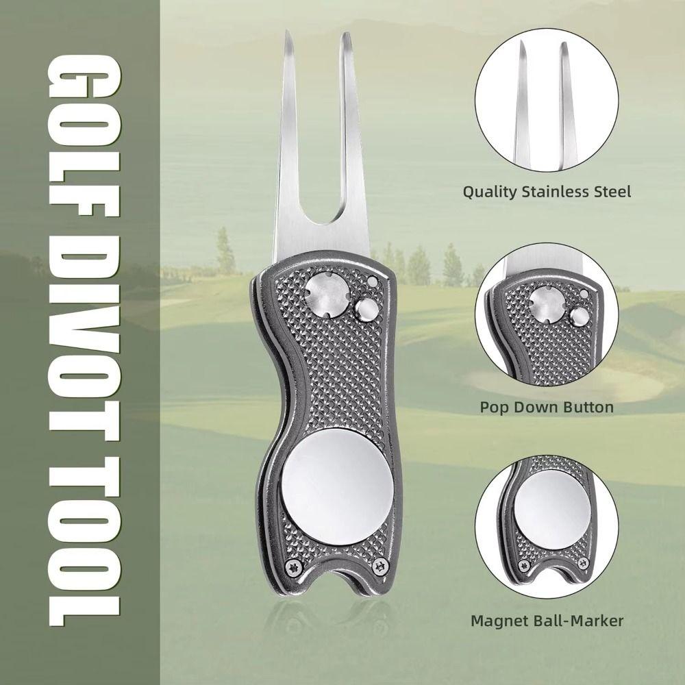 Foldable Golf Repair Tool Magnetic Marker Putting Green Fork Golf Divot Repair Tool  Golf Practice