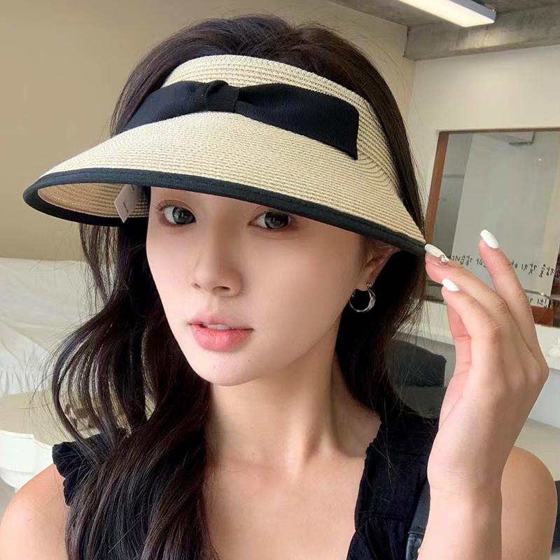 Bow Empty Top Straw Hat Women Summer Travel Shade Cap Outdoor Sun Protection Top Sun Hat Women