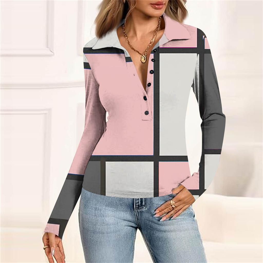 Women's Fashion Casual Printed V-Neck Long Sleeve Button-Down Top