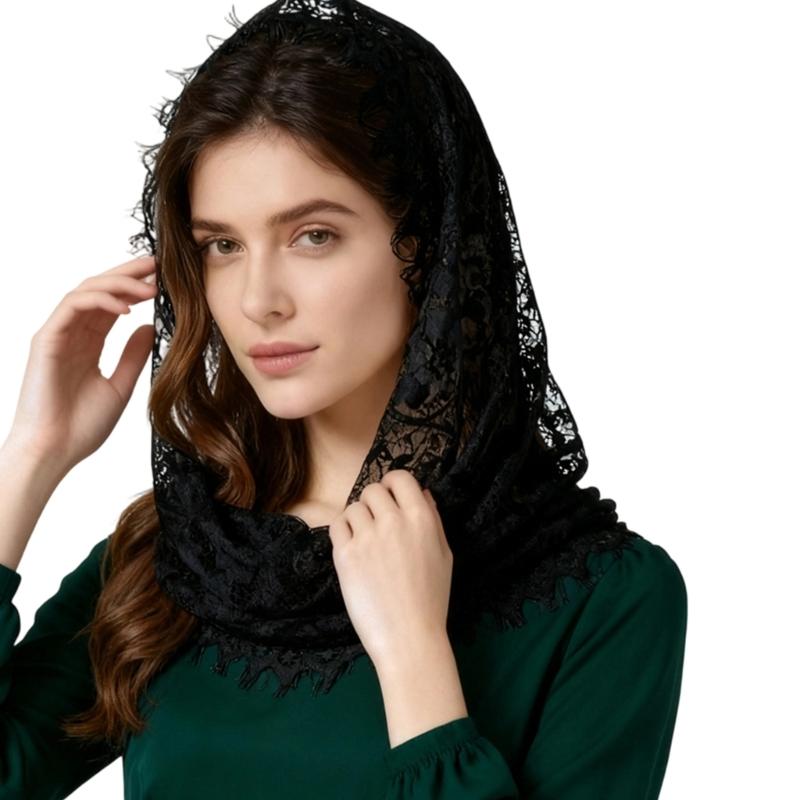 Modern Floral Lace Sheer Mesh Scarf Nylon Hair Accessory Elegant Head Wrap Fashion Headpiece