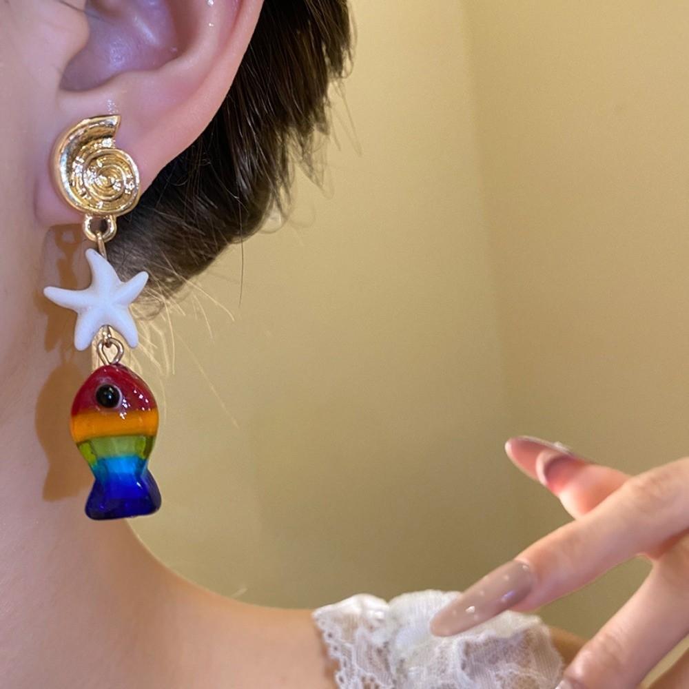 Personality Colored Glaze Starfish Earrings Conch Octopus Starfish Star Dangle Earrings Festival