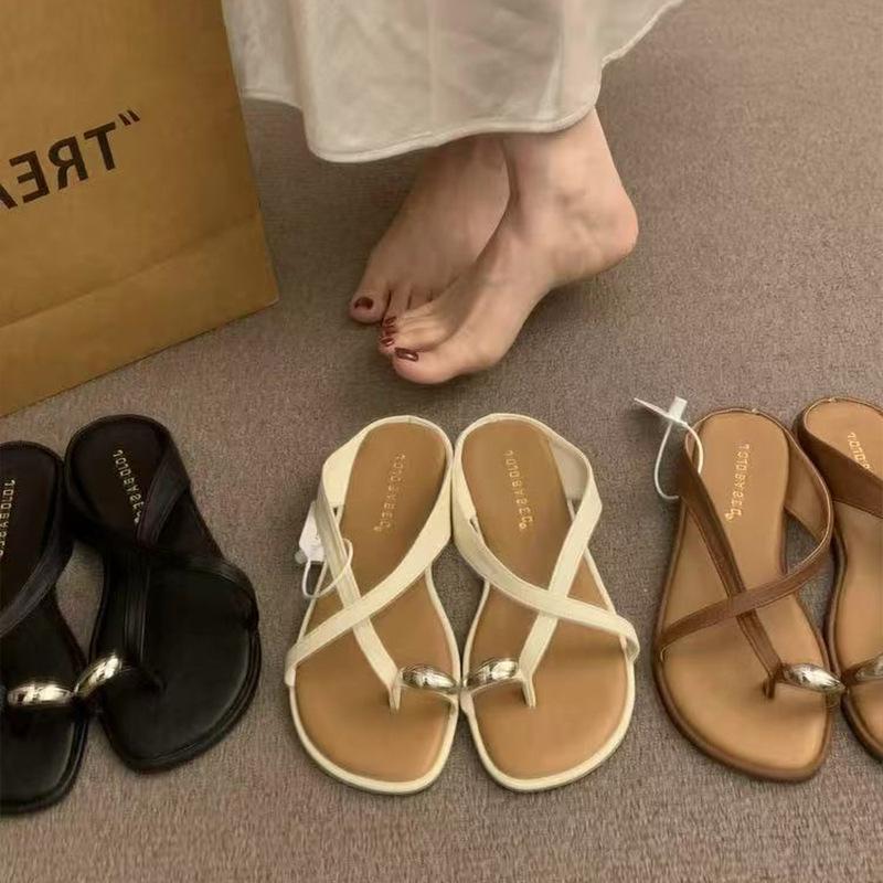 Shoes retro brown fairy premium open-toed summer flat 2025 new late evening wind sandals vacation cool slippers