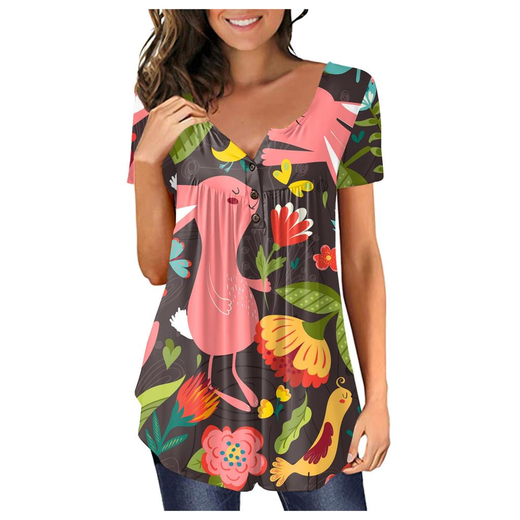 Fashion Women's EasterPrint Autumn And Winter Casual Round Neck Printed Short Sleeve Top
