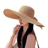 Straw Braid Ruffle Bow Beach Hat - Large Brim, Fairy Style, Dome for Large Head Circumference