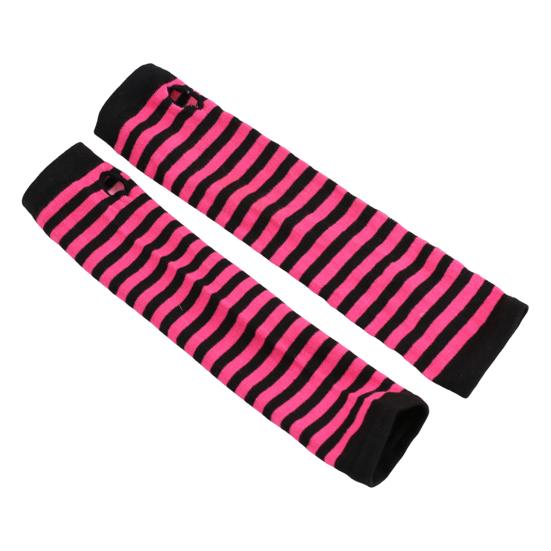 Long Striped Arm Warmers for Women Winter Long Fingerless Gloves Casual Knit Elbow Gloves with Thumb Hole