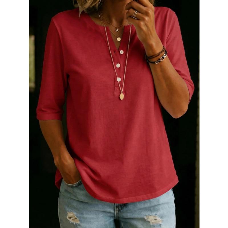 Women's Light Blue 3/4 Sleeve Henley T-Shirt