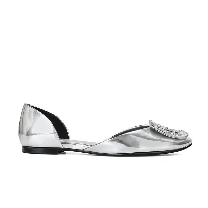 Sheepskin version of grape mother, the same spring and summer new fairy square diamond buckle shallow mouth shoes hollow sandals women's flat shoes