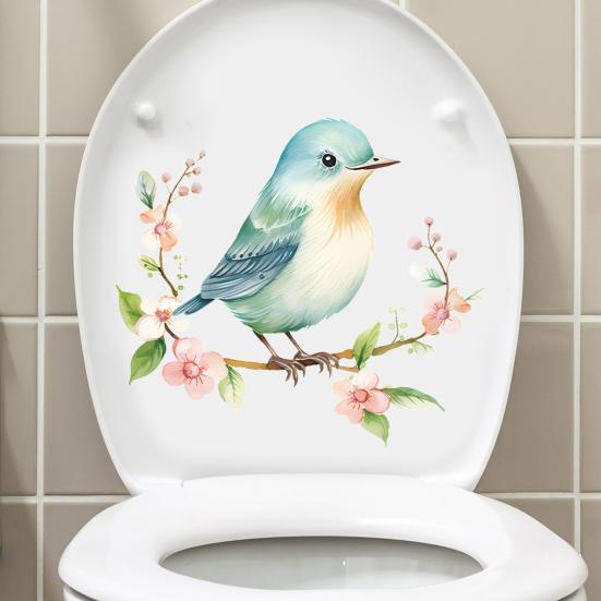 Bird Flower Toilet Sticker Removable Self-adhesive Waterproof PVC Living Room Wall Art Bathroom Toilet Lid Decoration Decal