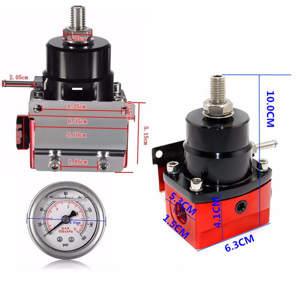 Universal Metal Adjustable Fuel Pressure Regulator + 160psi Gauge AN 6 Fitting E