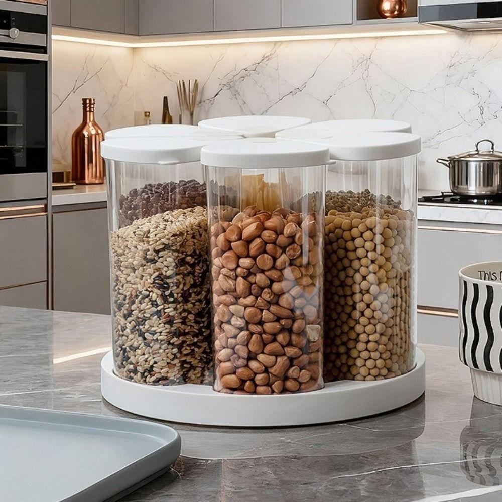 6 Pieces Food-Grade 6 Grids Grain Storage Box Airtight Rotating Rice Container  Home Use