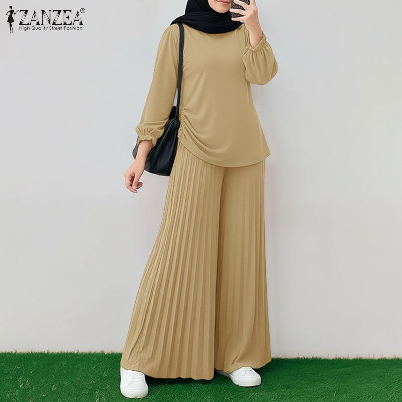 ZANZEA Women Long Sleeve Blouse and Wide Leg Pants Casual Two Piece Sets