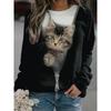 T-shirt à manches longues à imprimé chat 3D pour femme, mode automne-hiver, décontracté quotidien, haut pour femme style street urbain