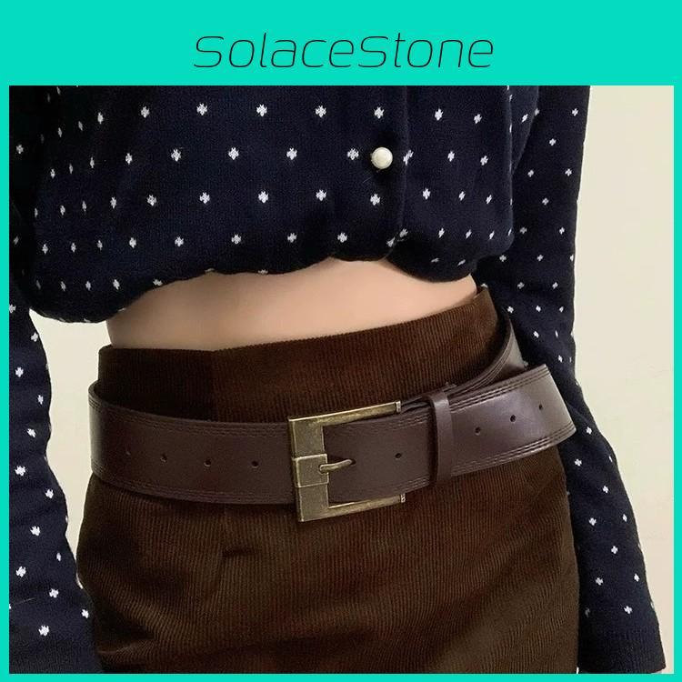 Vintage Style Womens Wide Leather Belt With Metal Buckle For Elegant Dress Pairing