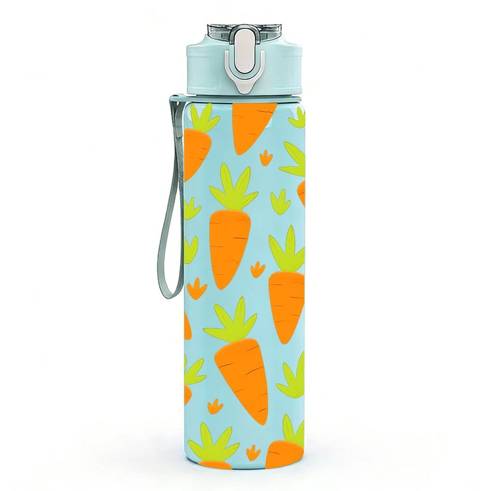 1PC Orange Carrot Seamless Pattern 750ml Color Plastic Sports Water Bottle Leakproof Flip Straw Lid Suitable for Sports Office Home Use