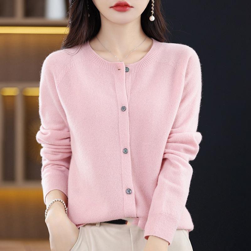 Long Sleeve Merino Woolen Sweaters Cashmere Cardigan Spring Autumn Women O-Neck Knitwear Tops Clothing Fashion Basic Tops