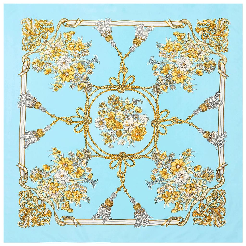 130CM Women Large Shawl Luxury Tassel Printing Square Twill Silk Scarf Kerchief Hijab Scarf