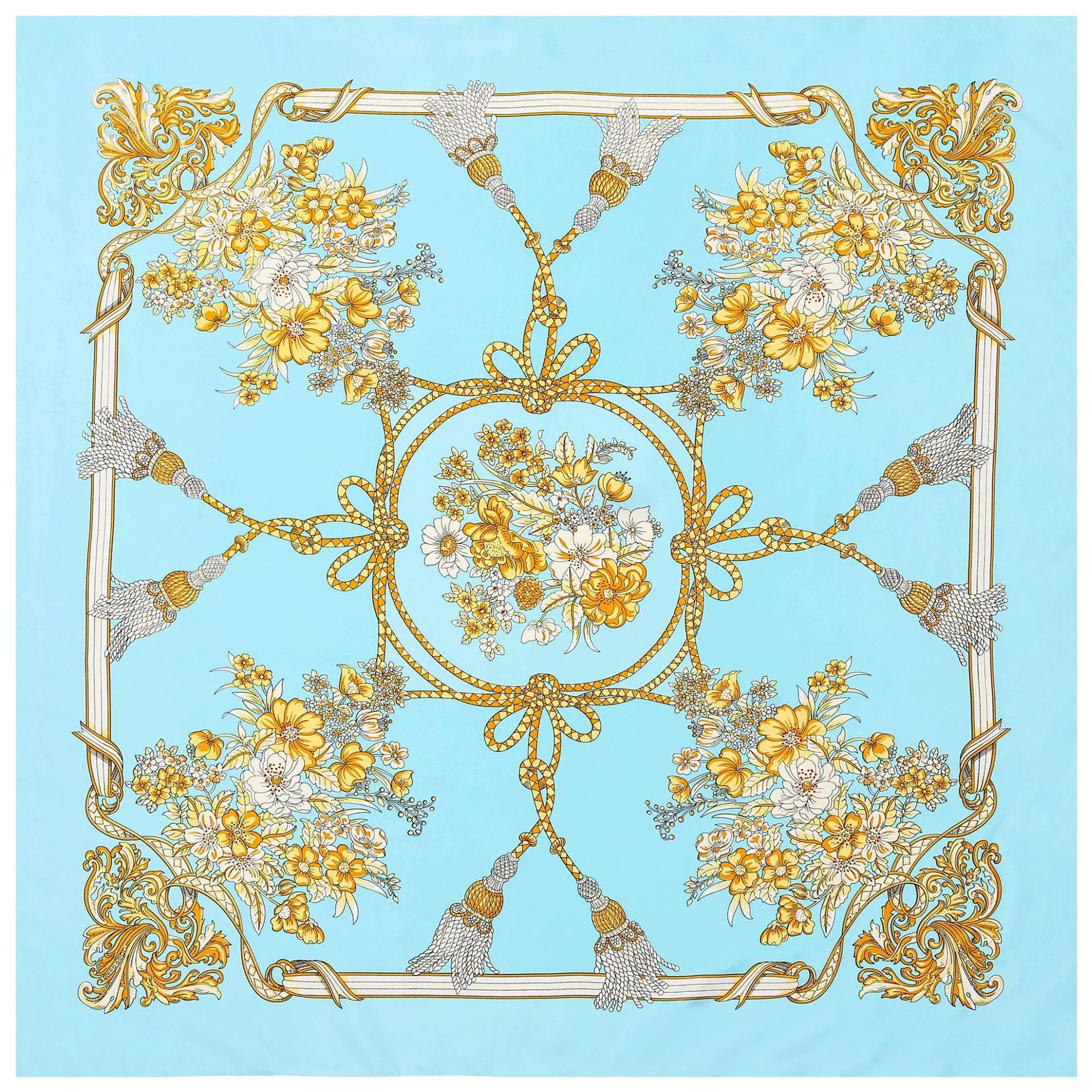 

130CM Women Large Shawl Luxury Tassel Printing Square Twill Silk Scarf Kerchief Hijab Scarf 130x130cm