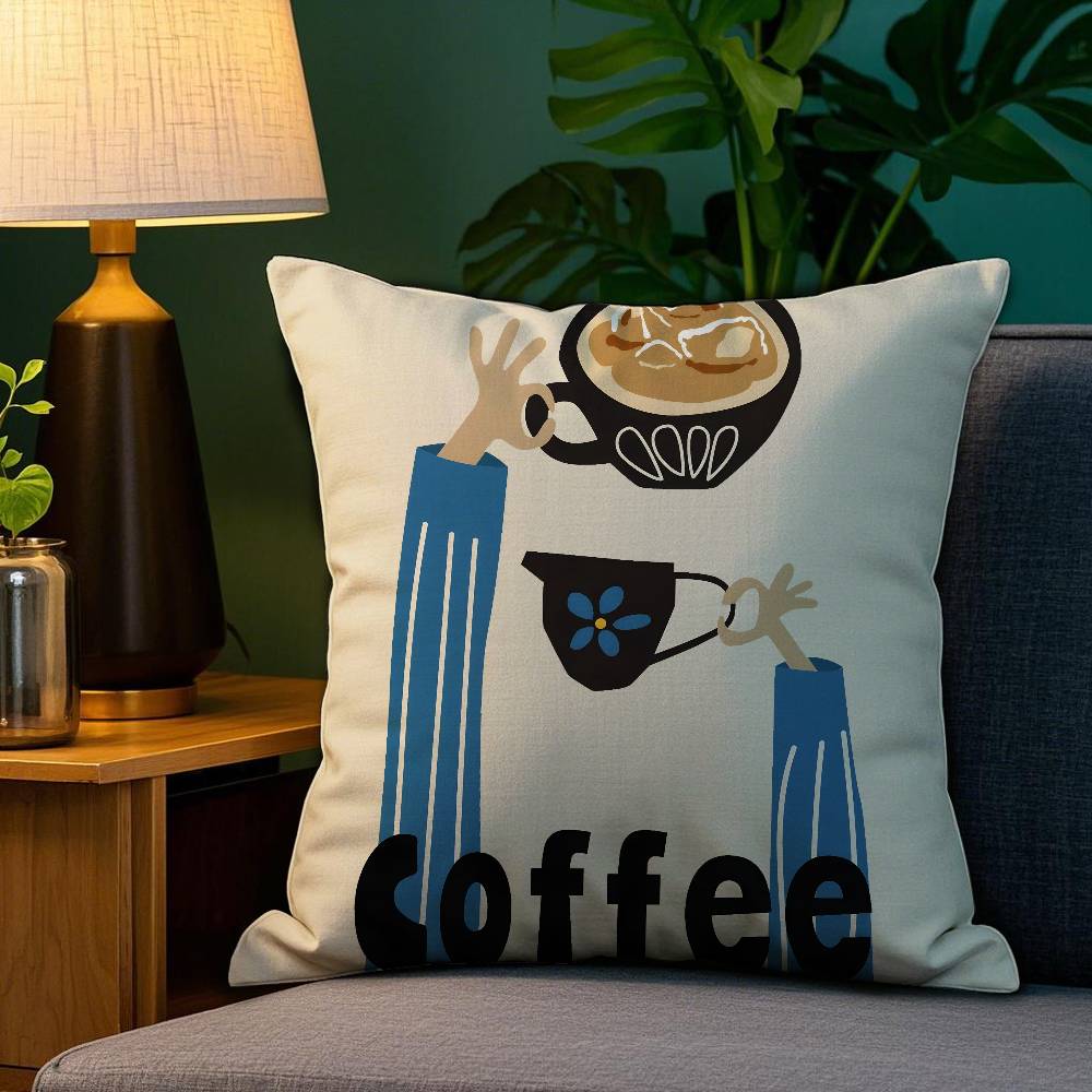 

Creative Coffee Illustration Pillow Case Plush Fabric Soft Double Sided Print Home Sofa High Quality Cushion Cover Throw 12x12Inch